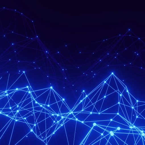 Abstract blue network of connected points illustrating digital marketing campaign attribution